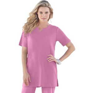 Roaman's Women's Plus Size Notch Neck Soft Knit Tunic - 1 of 4