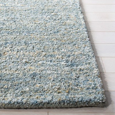 Handmade Tufted Blue and Olive Wool Square Rug