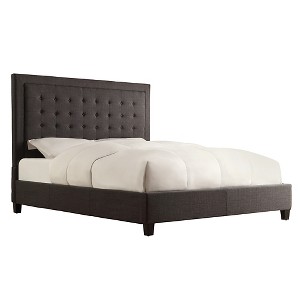 Inspire Q Hudson Button Tufted Platform Bed with High Footboard - Charcoal (Queen), Grey