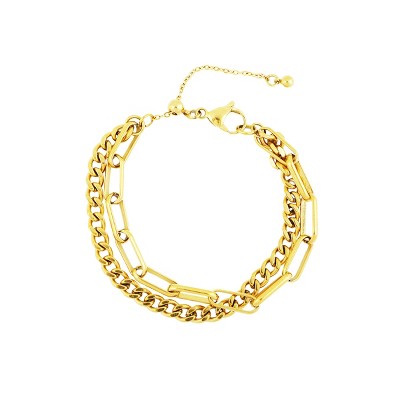 Slate by Rebl Double-Layer Cuban Chain Bracelet  Stainless Steel with Paperclip & Cuban Chains