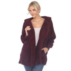 Women's Plush Hooded Cardigan with Pockets - White Mark - 1 of 4