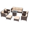 Sonkuki 8 Pieces Patio Sofa with Square Fire Pit Table and Ottomans, Wicker Conversation Couch, Light Gray Cushion - 2 of 4