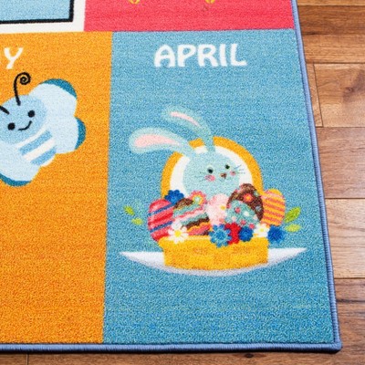 Blue Geometric Kids' Educational Rectangular Rug