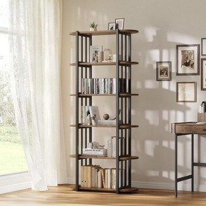 6-Tier Industrial Bookshelf, Rustic Wood Bookcase with Metal Frame, Open Storage Display Rack for Living Room Office Bedroom - 1 of 4