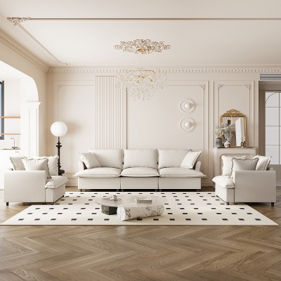 3PC Sofa Set, Modular Chenille Upholstered Sectional Sofa, 3 Seater Sofa with Armchair & Movable Ottoman, 5 Seat Indoor Furniture Set - ModernLuxe