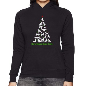 LA Pop Art Here Comes Santa Paws - Women's Word Art Hooded Sweatshirt - 1 of 4