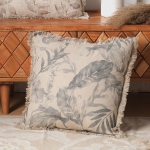 Moda Furnishings Linen Printed Cushion with Fringes (Grey) - 1 of 4
