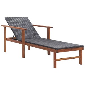 vidaXL Sun Lounger with Cushion, Weather-Resistant PE Rattan and Solid Acacia Wood, Black with Cream Cushions for Garden, Patio, Poolside Lounging - 1 of 4