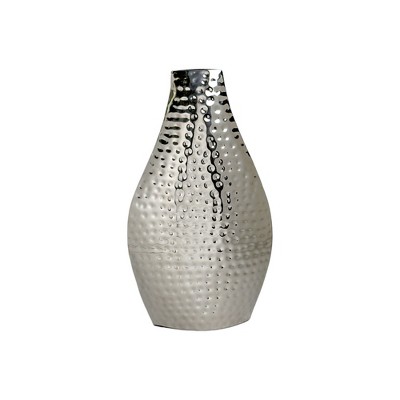 HomeRoots 17" Silver Hammered Stainless Steel Table Vase