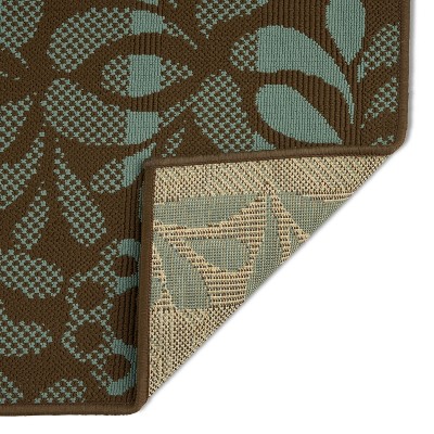 Brown and Blue Floral 5' x 8' Stain-Resistant Outdoor Rug