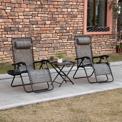 Outsunny Gray Steel Zero Gravity Reclining Chair Set with Table