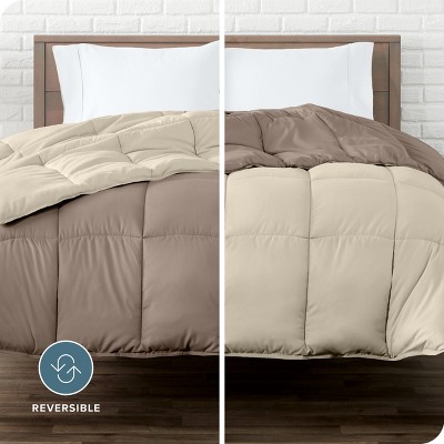 Taupe and Sand Reversible Microfiber Down Alternative Comforter Set
