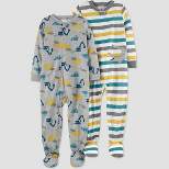 Carter's Just One You® Baby Boys' Striped/Construction Footed Pajama - Blue/Yellow 12M