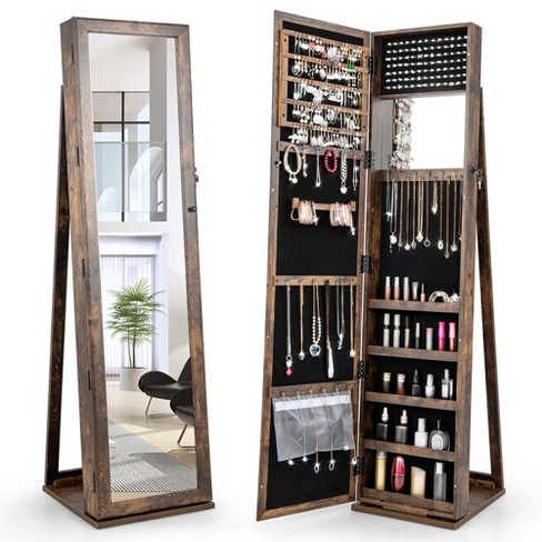 Costway Mirrored Jewelry Cabinet Jewelry Organizer W/2 Led Lights Brown :  Target