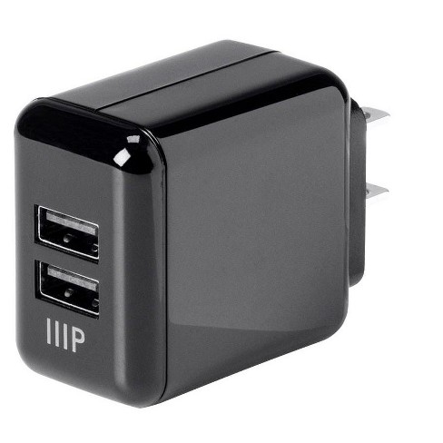 Monoprice Usb Wall - Black For Apple And Android, | 2-port, 4.2a :