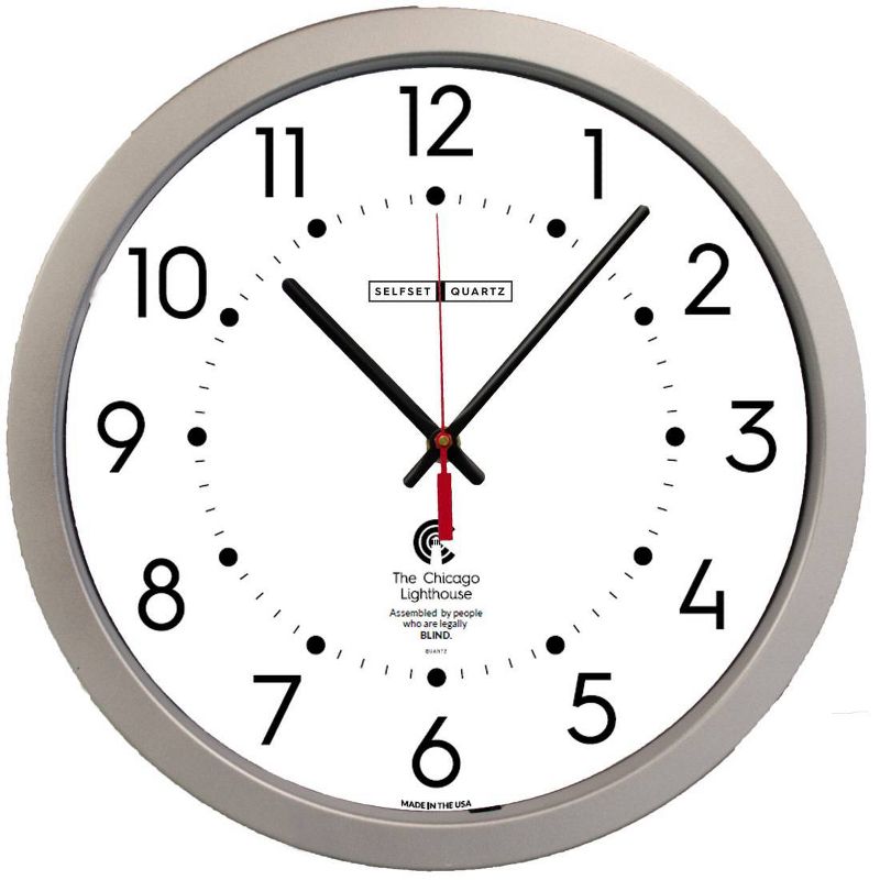 14.5&#34; Daylight Savings Self-Set Wall Clock Silver - The Chicago Lighthouse, 1 of 6