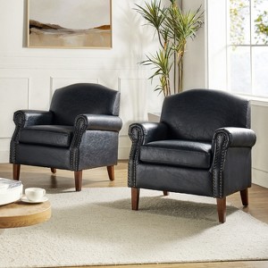 Set of 2 Gianluigi Transitional Vegan Leather Armchair with Nailhead Trim for Bedroom and Living Room  | ARTFUL LIVING DESIGN - 1 of 4