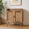 HomeRoots 35" Brown Distressed Solid Wood Inlaid Rattan Accent Cabinet With Two Doors - 2 of 4