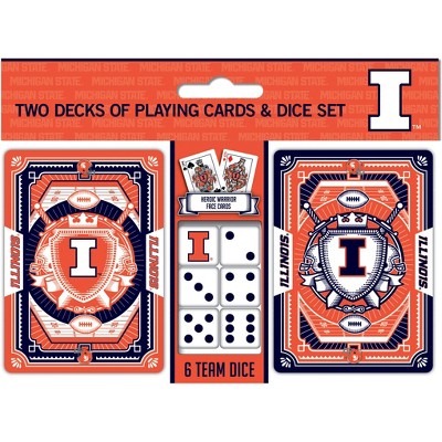 MasterPieces Officially Licensed NCAA Illinois Fighting Illini 2-Pack Playing cards & Dice set for Adults