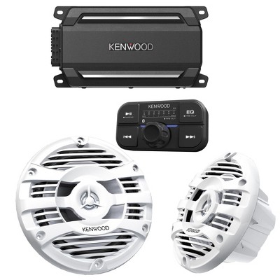 Kenwood KAC-M5024BT 4 Channel Bluetooth, Waterproof Compact Amplifier with Kenwood KFC-1653MRW 6.5" 2-way Marine Speaker System (White)