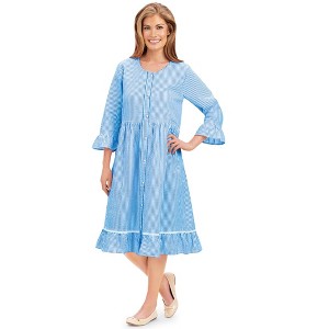 Collections Etc Comfortable 3/4 Sleeve Seersucker Full Button Front Robe - 1 of 4