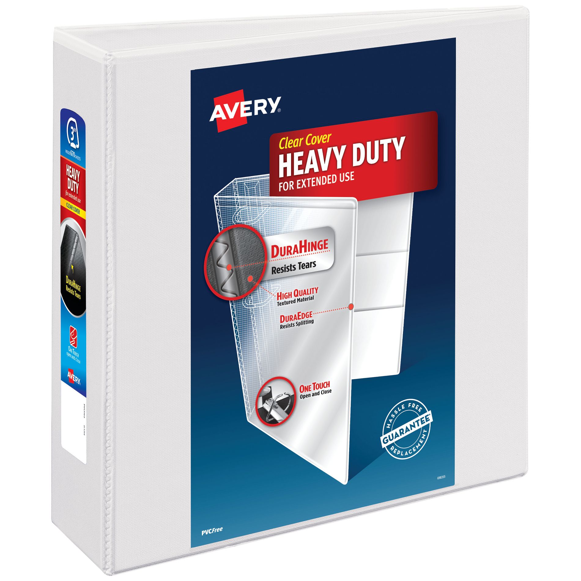 Avery 3.5"x3" One Touch Slant Rings 670 Sheet Capacity Heavy-Duty View Binder White: 3 Inch Binder, 4 Internal Pockets