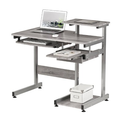 Sleek Gray MDF and Steel Compact Computer Desk with Drawers