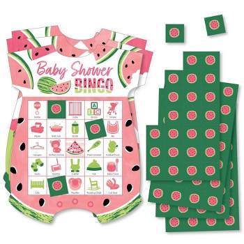 Big Dot of Happiness Sweet Watermelon - Picture Bingo Cards and Markers - Fruit Party Baby Shower Shaped Bingo Game - Set of 18
