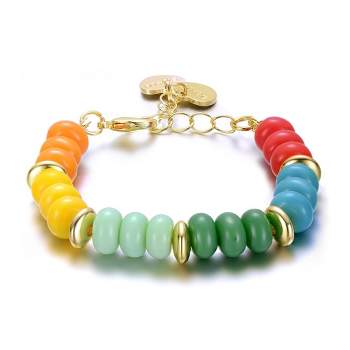 Guili 14k Yellow Gold Plated Bracelet with 8.2mm Multi Colored Stone Beads for Kids