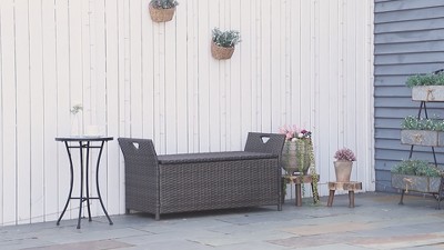 Cream White PE Wicker Outdoor Storage Bench with Cushion