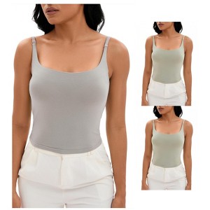 INSPIRE CHIC 3 Packs Women's Square Neck Cami Vest Shelf Bra Adjustable Spaghetti Strap Tank Camisoles - 1 of 4