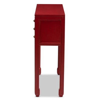 Antique Red Bayur Wood Console Table with Bronze Accents and Storage