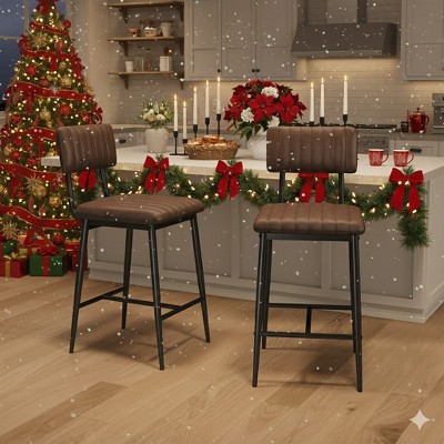 Garvee Bar Stools Set of 2, Tall Bar Chairs with Thick Cushion & Thickened Metal Legs, Upholstered Counter Height Bar Stools w/ Backrest and Footrest