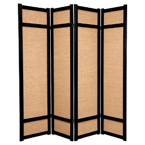 6 ft. Tall Jute Shoji Screen Black (4 Panels) - Oriental Furniture: Folding Privacy Partition - 1 of 3