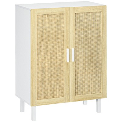 28.7" MDF Sideboard Buffet Cabinet with 2 Rattan Doors and Adjustable Shelves for Kitchen, Living Room, Bathroom or Entryway