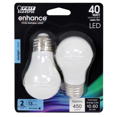 Feit Electric Enhance A15 E26 (Medium) Filament LED Bulb  40 Watt Equivalence 2 pk