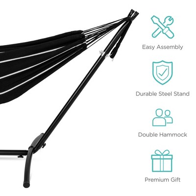 Onyx 2-Person Brazilian-Style Cotton Double Hammock with Steel Stand