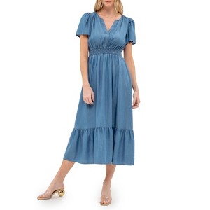 August Sky Women's Split Neckline Midi Dress - 1 of 4
