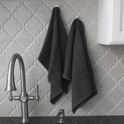 Graphite and White Cotton Terry Kitchen Towel Set, 4-Pack