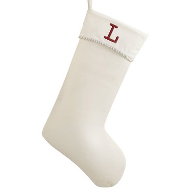 Personalization Mall Classic Christmas Embroidered Initial Ivory Christmas Stockings