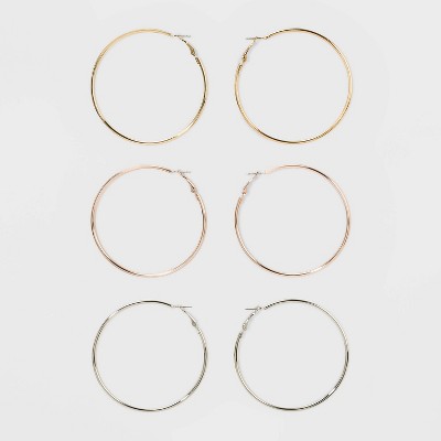 Smooth Hoop Earring Set 3ct - Wild Fable™