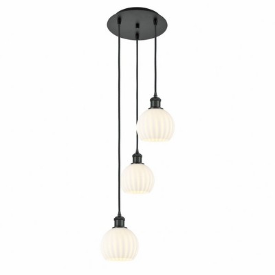 White Venetian - 3 Light Cord Hung Multi Pendant In Modern Style-12.25 Inches Tall and 12.5 Inches Wide