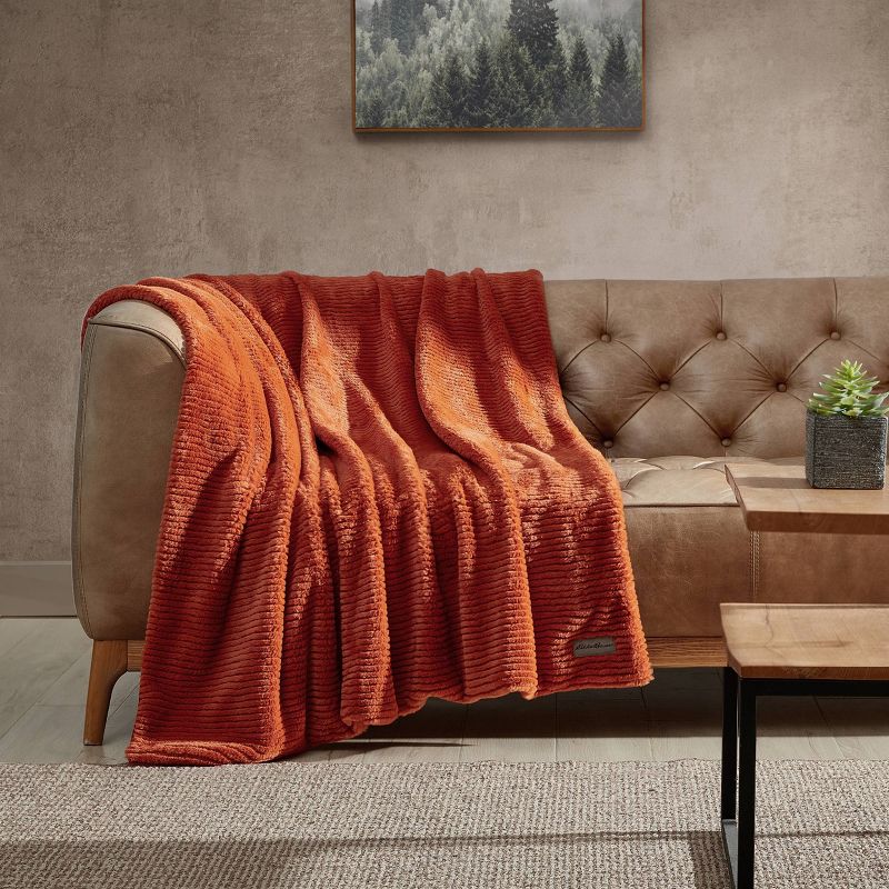 Eddie Bauer Ribbed Super Soft Textured Solid Orange 50&#34; X 60&#34; Throw Blanket, 3 of 10