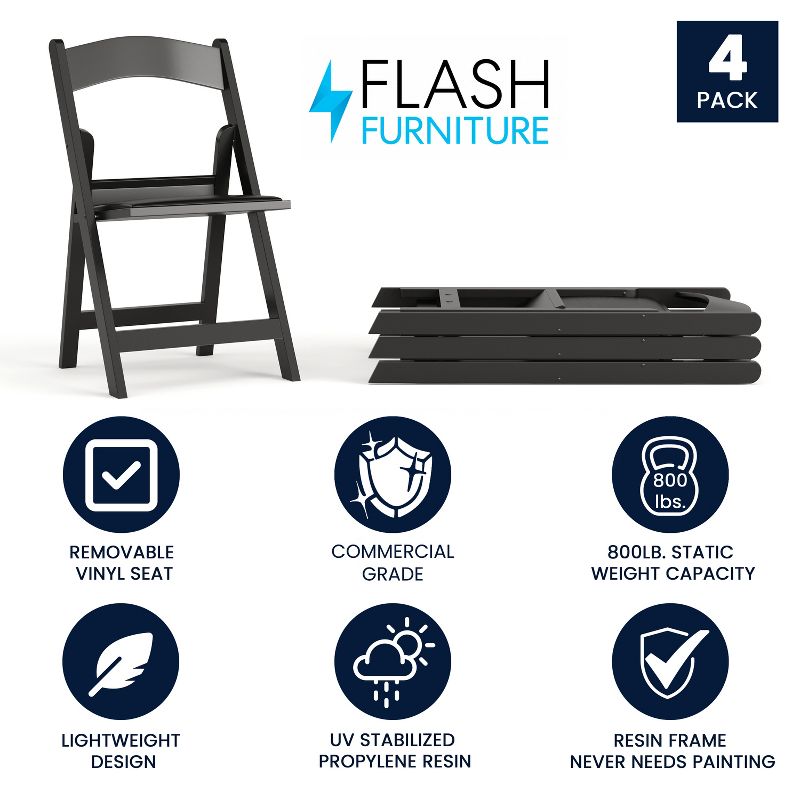 Flash Furniture Hercules Folding Chair - Resin– 4 Pack 800LB Weight Capacity Event Chair, 2 of 17