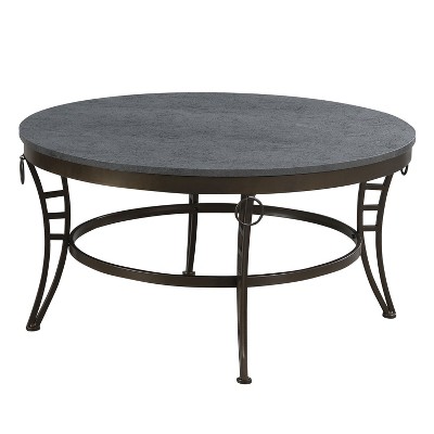 Wallace & Bay T229-00 Emmerson 35 Inch Round Contemporary Modern Accent Cocktail Coffee Table with Metal Base, Cathedral Gray and Black