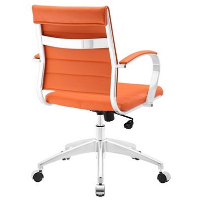 Orange Mesh and Leather Swivel Task Chair with Metal Frame