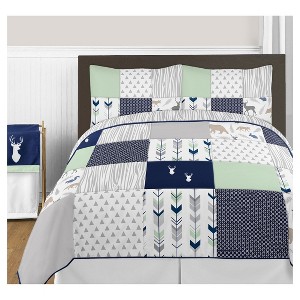 Navy & Mint Woodsy Comforter Set (Full/Queen) - Sweet Jojo Designs , Blue Gray White