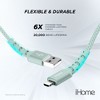 iHome 6ft Lightning to USB-A Cable, Durable Nylon Braid, Durastrain Reinforced Neck, Mint - 3 of 4