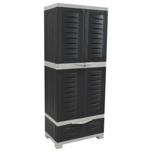 Sunnydaze Versatile Storage Cabinet with 3 Adjustable Shelves and Lockable Doors - Charcoal w/ Gray Trim - 57.5" - 1 of 4