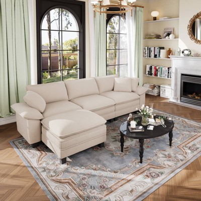 Captiva Designs Cloud Modular 4-Seater Sectional Sofa with L-Shaped Chaise and Movable Ottoman, Living Room Couch